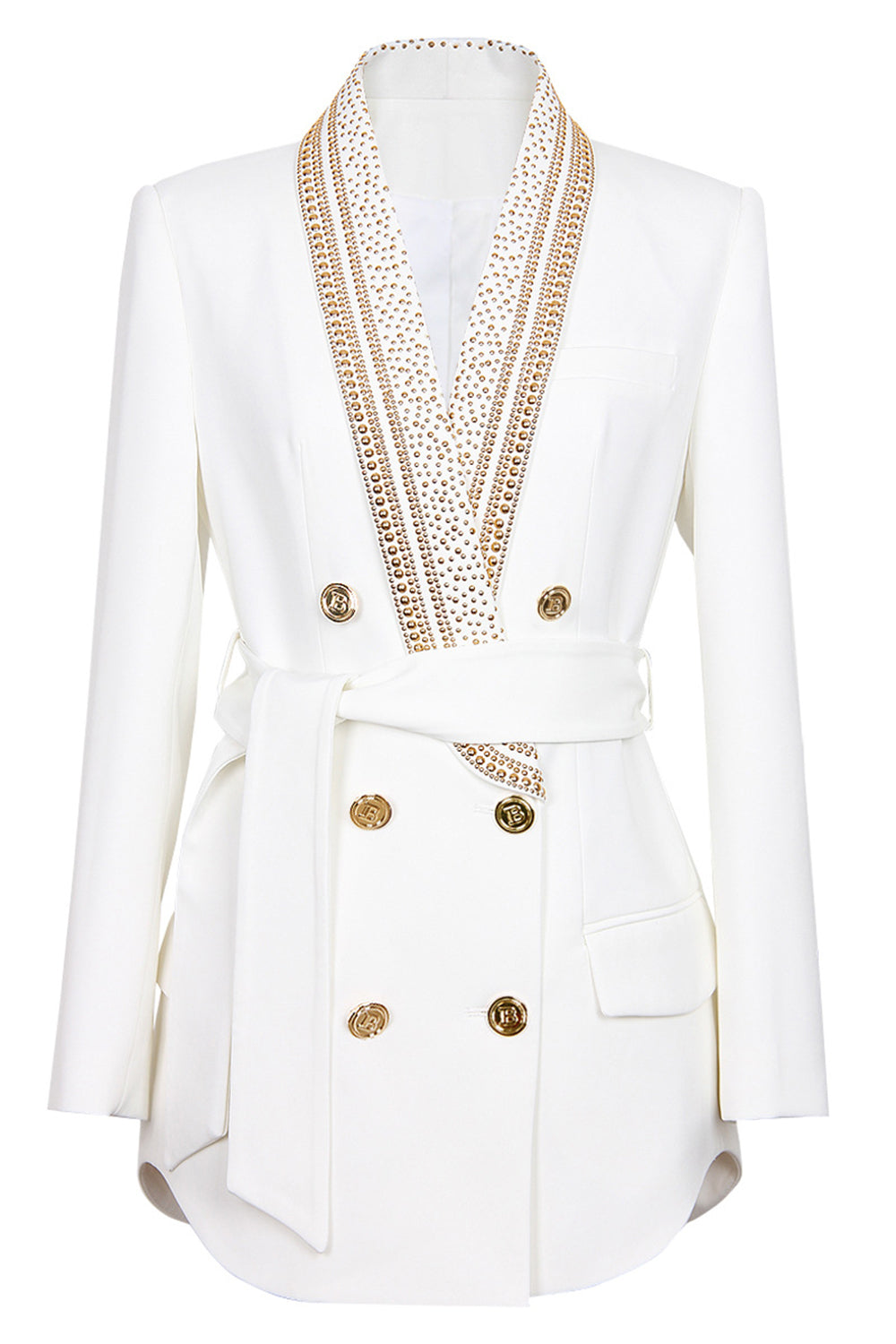 Variant image for Kvinders Blazer Hvid Moderne Polyester Guldperle Dekoration-1