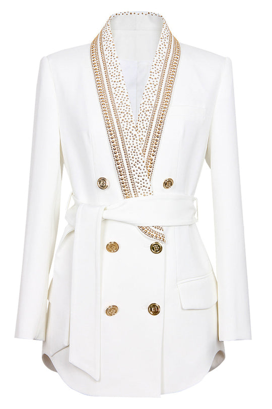 Variant image for Kvinders Blazer Hvid Moderne Polyester Guldperle Dekoration-1