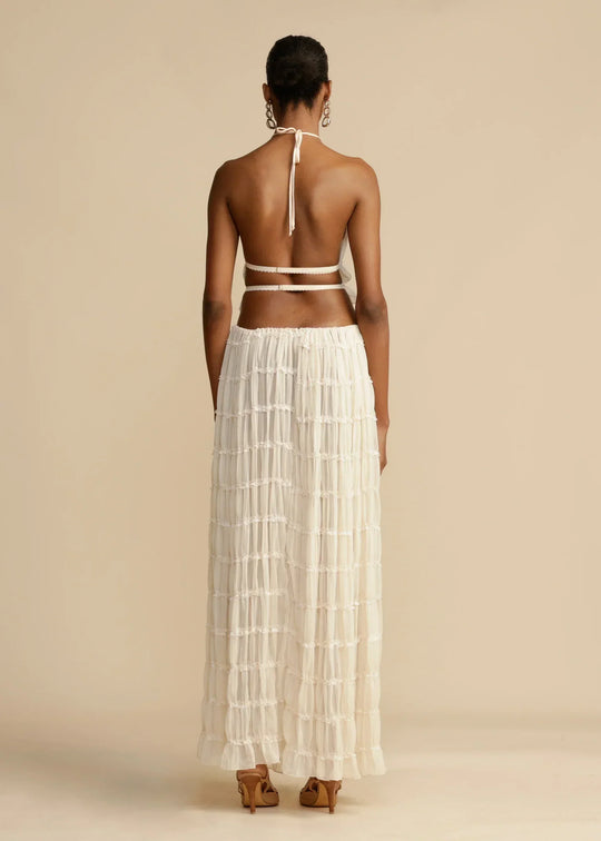 Kvinders Sommer Sæt Hvid Halterneck Chiffon Elegant-3