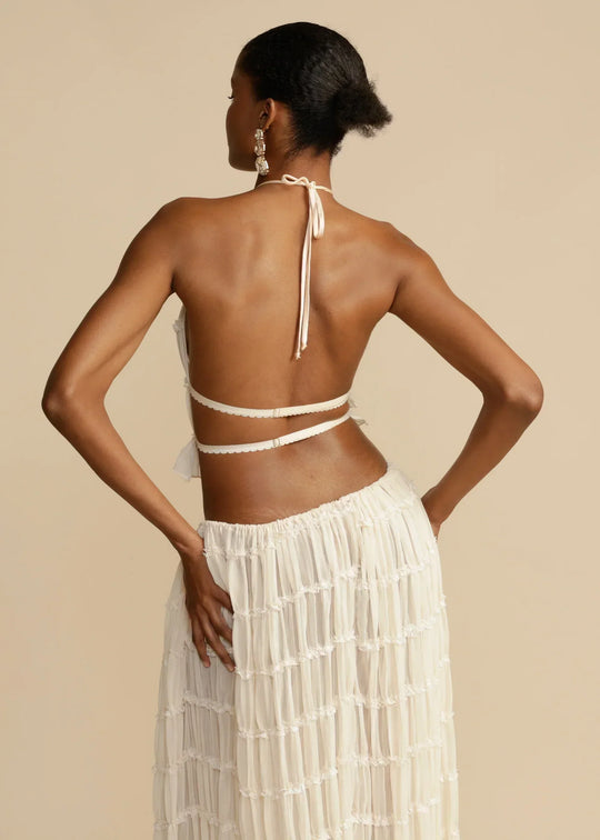 Kvinders Sommer Sæt Hvid Halterneck Chiffon Elegant-4