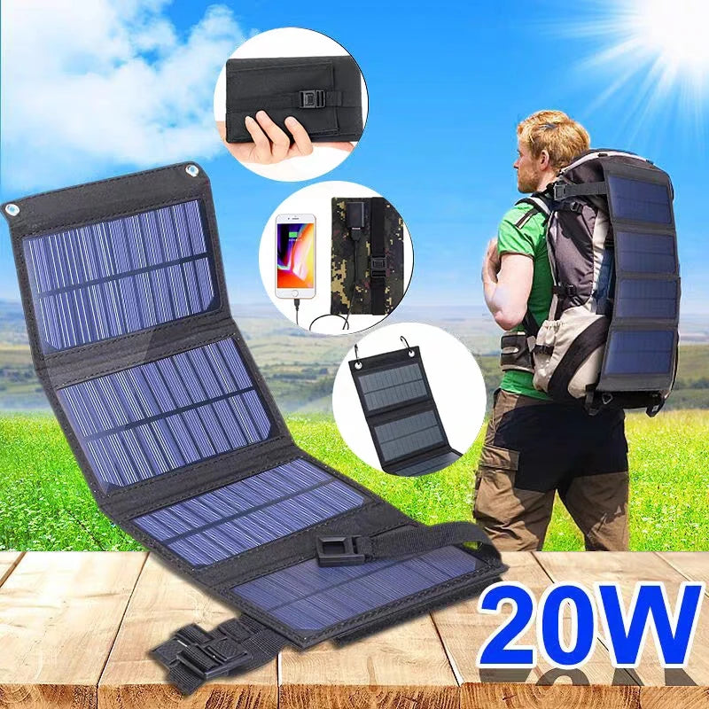 Bærbar Solpanel Oplader 20W 50W 60W - Ideel Til Campingvogn Og Udendørs Aktiviteter 0