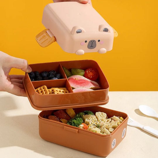 Bento-madbeholder til børn med dyretema og flere rum 1