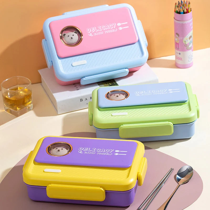 Bento Madkasse med Flere Rum og Dyredesign til Børn og Voksne 0