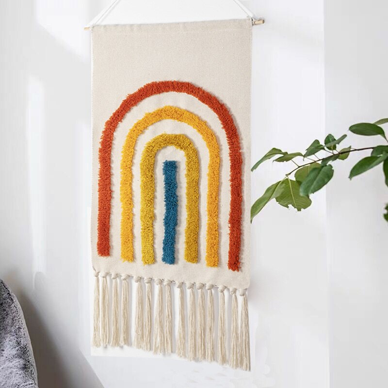 Boho Håndvævet Gobelin med Kvaster 4