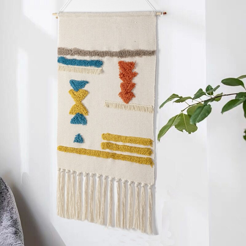 Boho Håndvævet Gobelin med Kvaster 5
