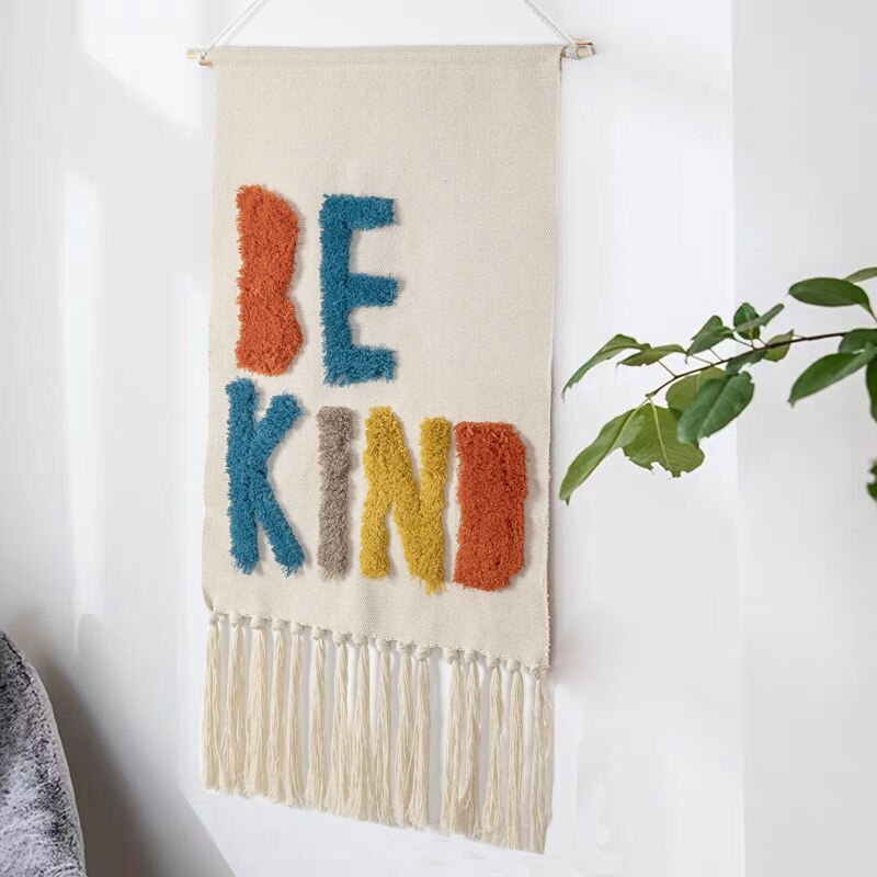 Boho Håndvævet Gobelin med Kvaster 6