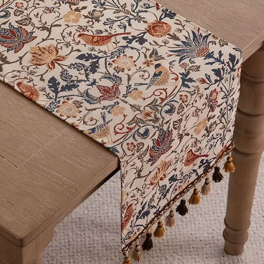 Bordløber Med Blomster- Og Fuglemotiv Til Hjemmet Rustik Stil 4