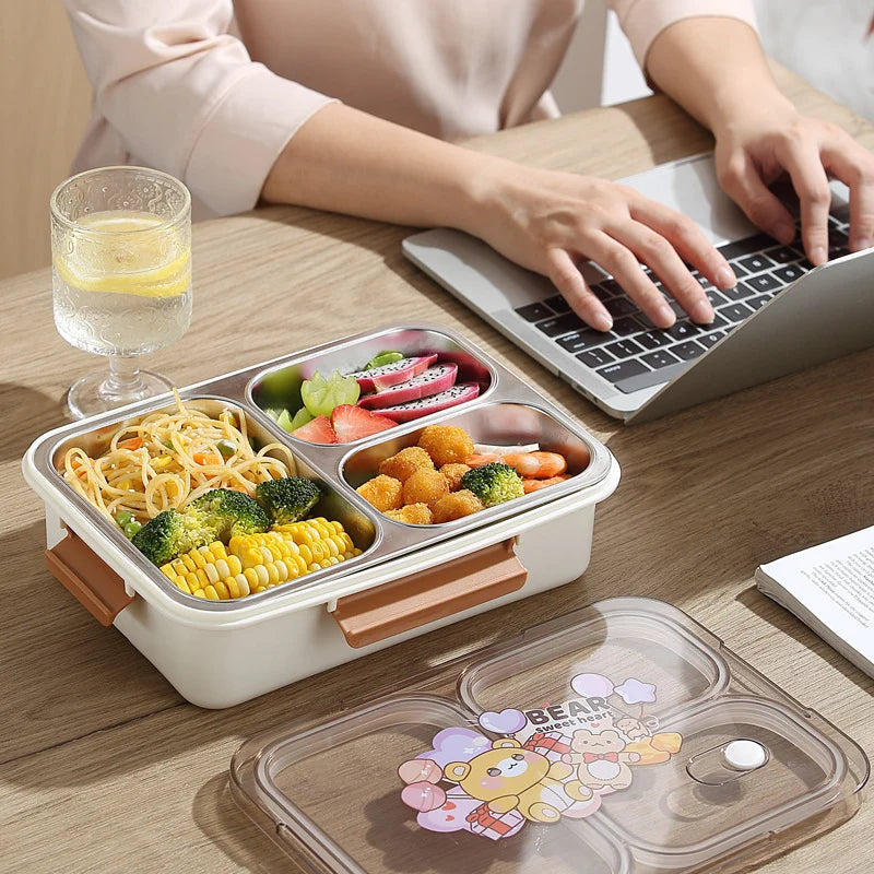 Børns Bento Madkasse med Flere Rum og Bjørnetema 4
