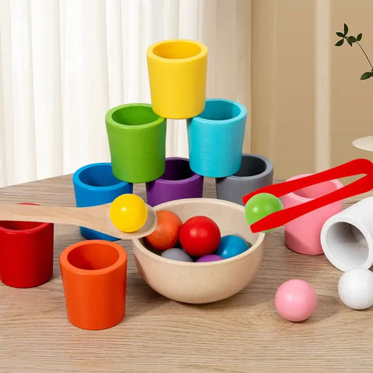 Børns Montessori Legesæt med Regnbuebolde og Kopper 2