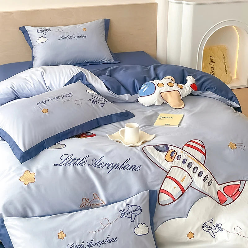 Børns Sengetøjssæt Med Broderet Flymotiv Fantasifuld Design 2