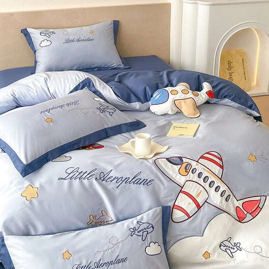 Børns Sengetøjssæt Med Broderet Flymotiv Fantasifuld Design 2