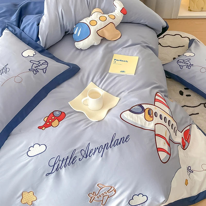 Børns Sengetøjssæt Med Broderet Flymotiv Fantasifuld Design 3