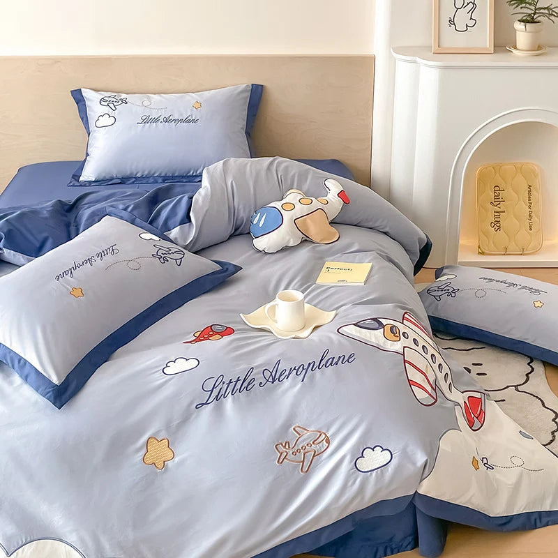 Børns Sengetøjssæt Med Broderet Flymotiv Fantasifuld Design 4