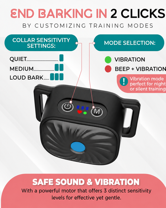 Anti Gø Halsbånd til Hunde med Lyd og Vibration - Justerbart og Vandtæt Design