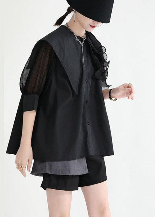 Dame Asymmetrisk Design Bluse med Halve Ærmer 2