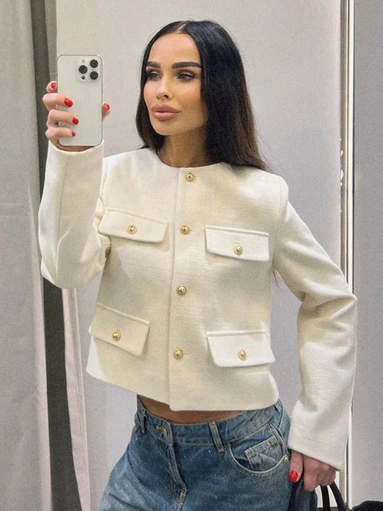 Dame Blazer Skræddersyet Tweed Stil 3