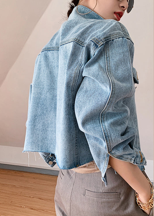 Dame Denimfrakke med Knaplommer og Patchwork 2