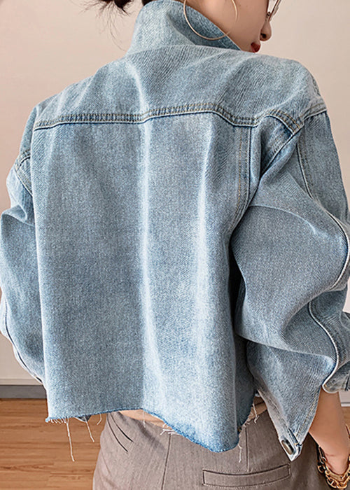 Dame Denimfrakke med Knaplommer og Patchwork 3