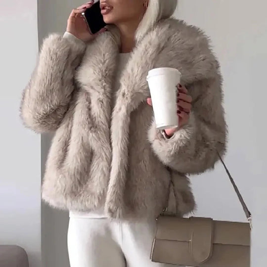 Dame Jakke Kort Fluffy Stil Moderne Design 1