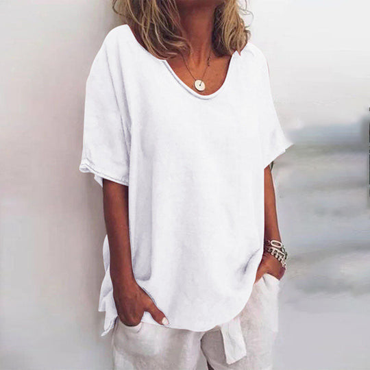 Dame Loose Fit Top Rund Hals Letvægts Stoffe Toppe Damer 2