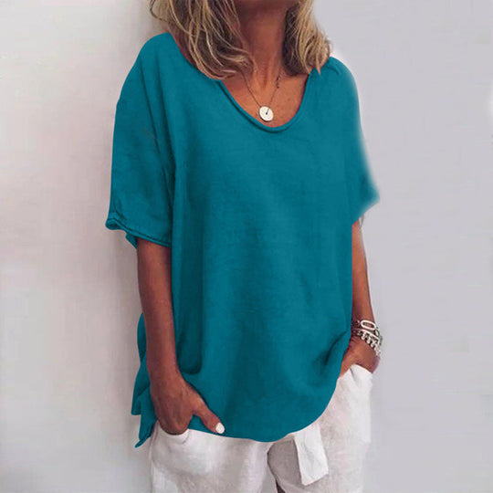Dame Loose Fit Top Rund Hals Letvægts Stoffe Toppe Damer 4