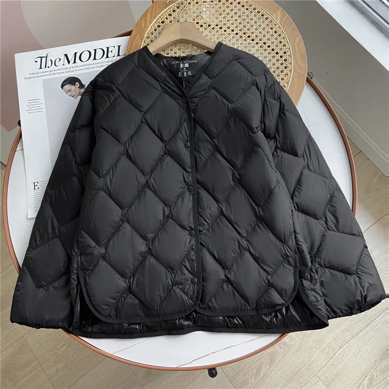 Dame Puffer Jakke Kraveløs Casual Løs Design 1