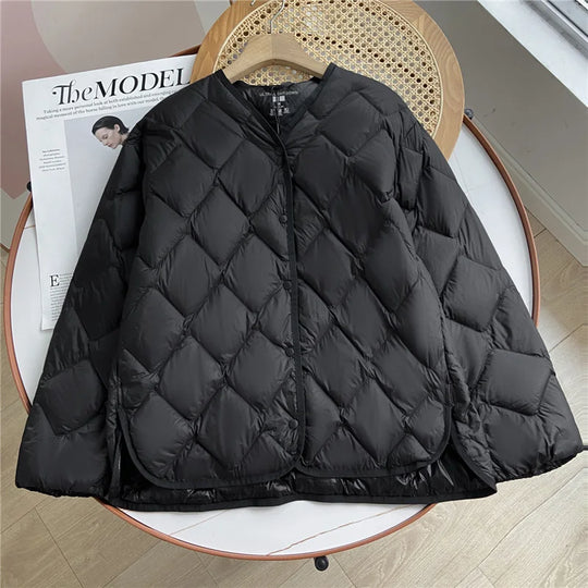Dame Puffer Jakke Kraveløs Casual Løs Design 1