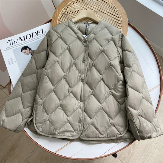 Dame Puffer Jakke Kraveløs Casual Løs Design 3