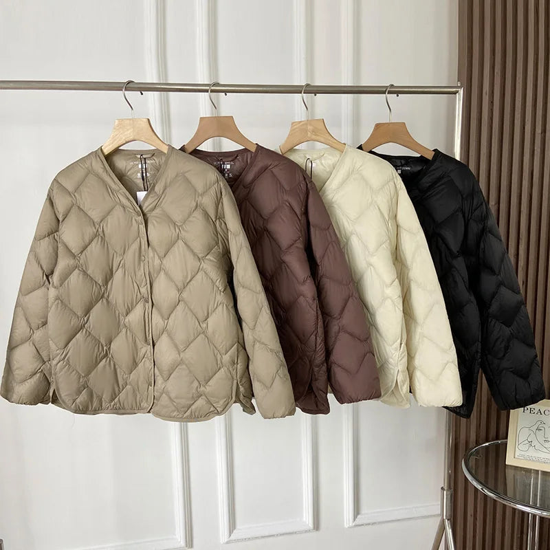 Dame Puffer Jakke Kraveløs Casual Løs Design 4