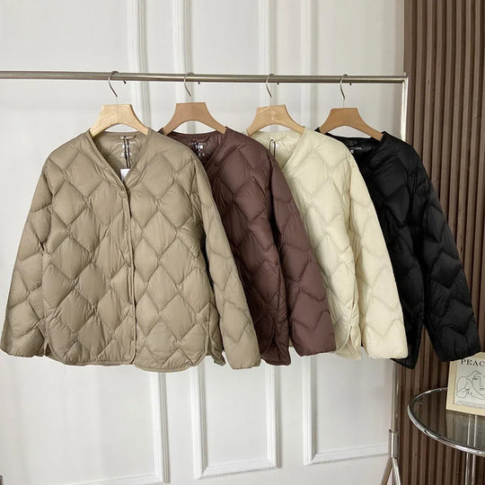 Dame Puffer Jakke Kraveløs Casual Løs Design 4