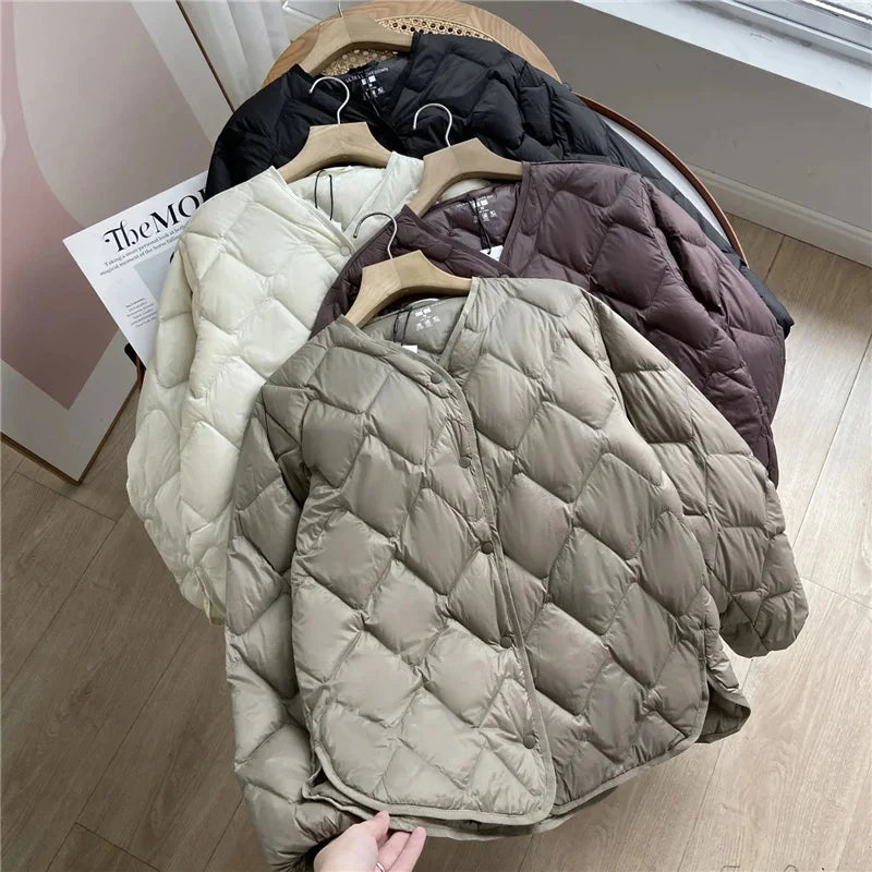 Dame Puffer Jakke Kraveløs Casual Løs Design 5