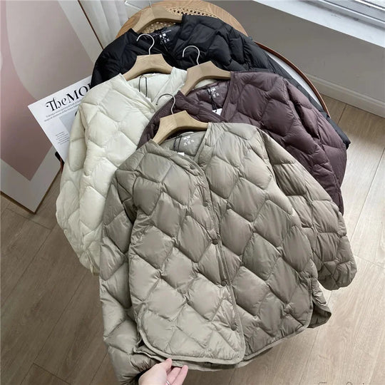 Dame Puffer Jakke Kraveløs Casual Løs Design 5