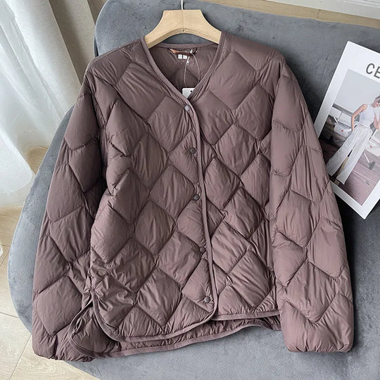 Dame Puffer Jakke Kraveløs Casual Løs Design 9