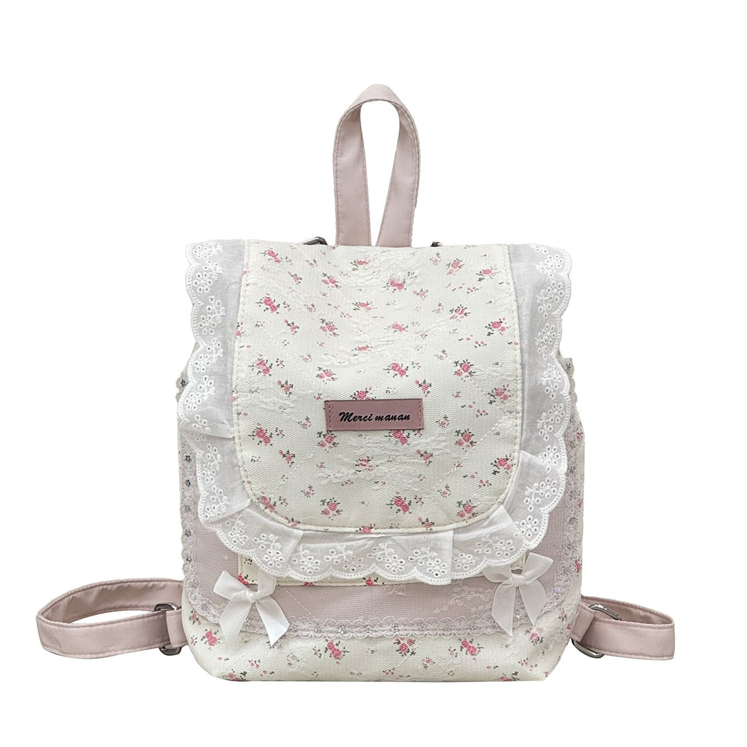 Dame Rygsæk med Blomsterprint og Blonde Detaljer 1
