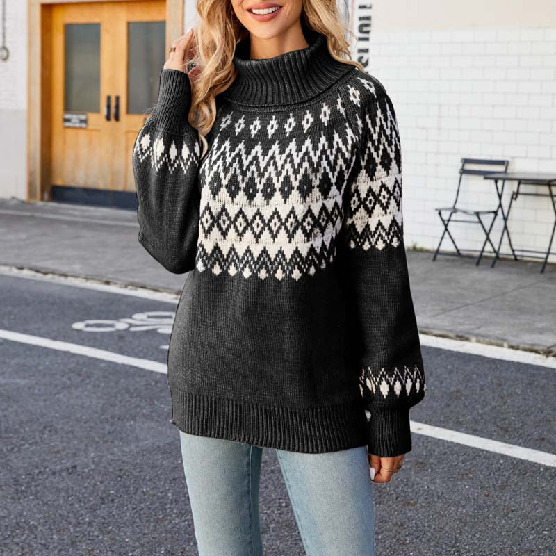 Dame Strikket Sweater med Høj Krave 10