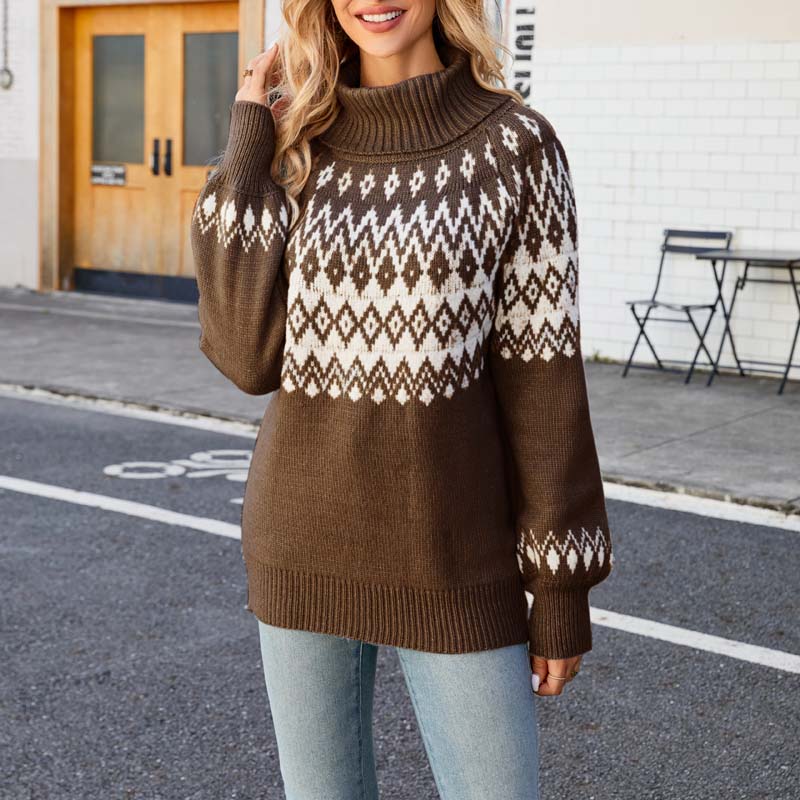 Dame Strikket Sweater med Høj Krave 9