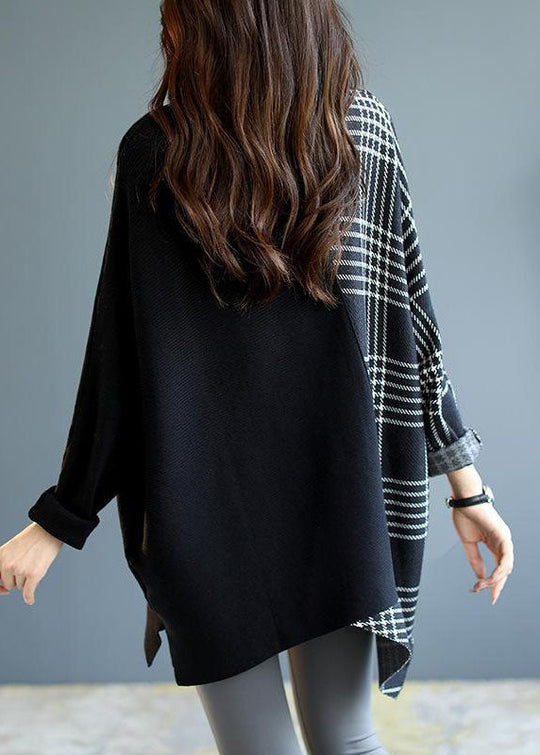 Dame Striktrøje Asymmetrisk Patchwork Plaid Design 3
