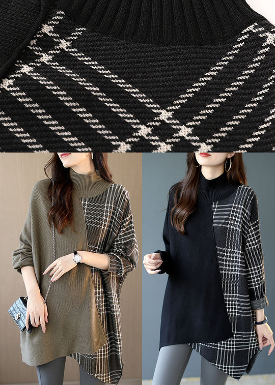 Dame Striktrøje Asymmetrisk Patchwork Plaid Design 4