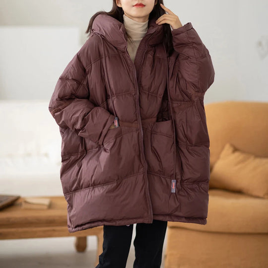 Dame Vinterjakke Oversize Puffer Med Hætte 3