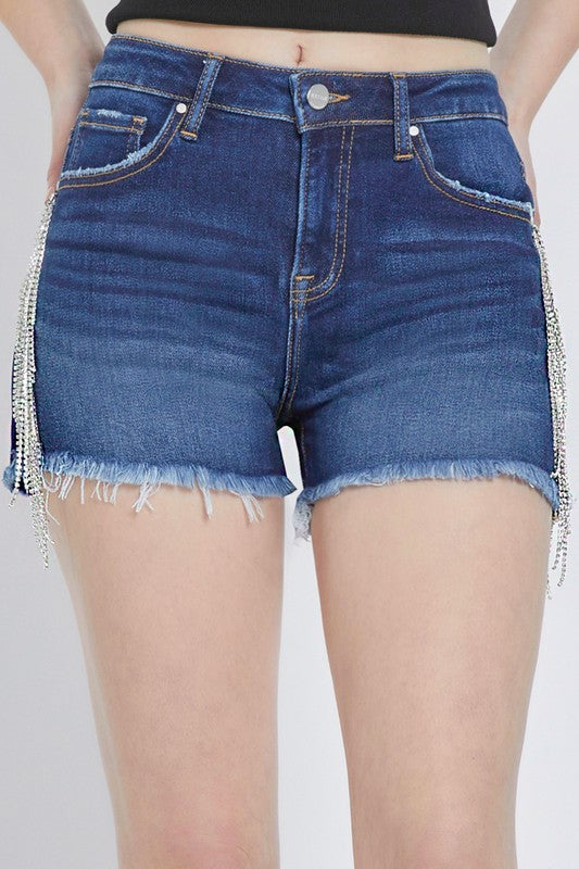 Damer Høj Talje Rhinestone Frynse Shorts 1