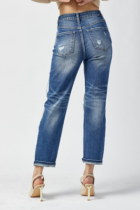 Damerne Høj Talje Straight Jeans Mørk 3