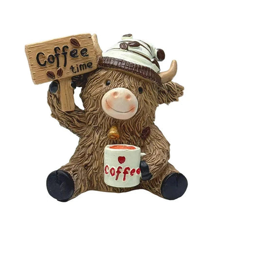 Dekorativ Højlandskvæg Figur med Kaffetema 0