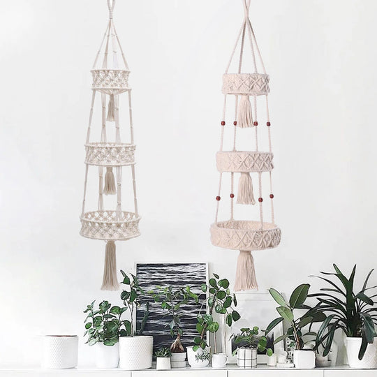 Hængende Planteholder Tre-lags Makramé Design 1