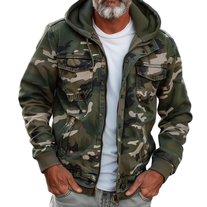 Herre Camouflage Cargo Jakke med Hætte 0