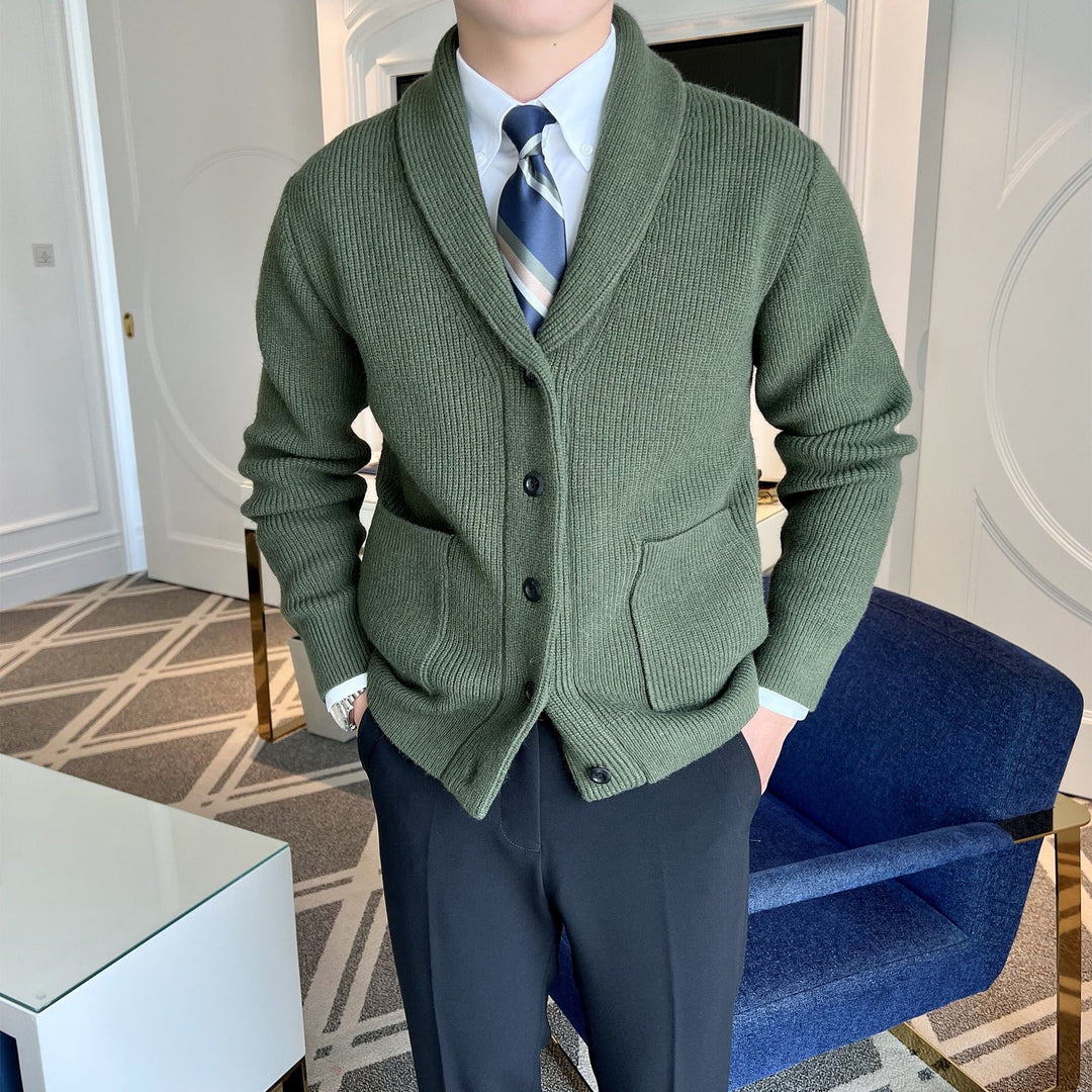 Herre Cardigan med Sjalkrave og Ribstrik 2