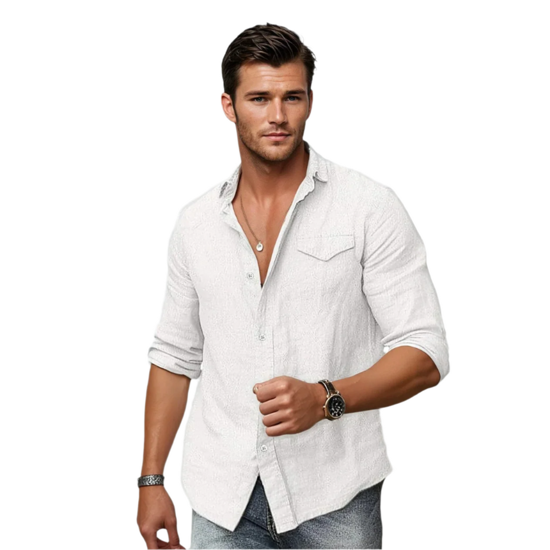 Herre Chemise i Coton-Lin med Lomme 0