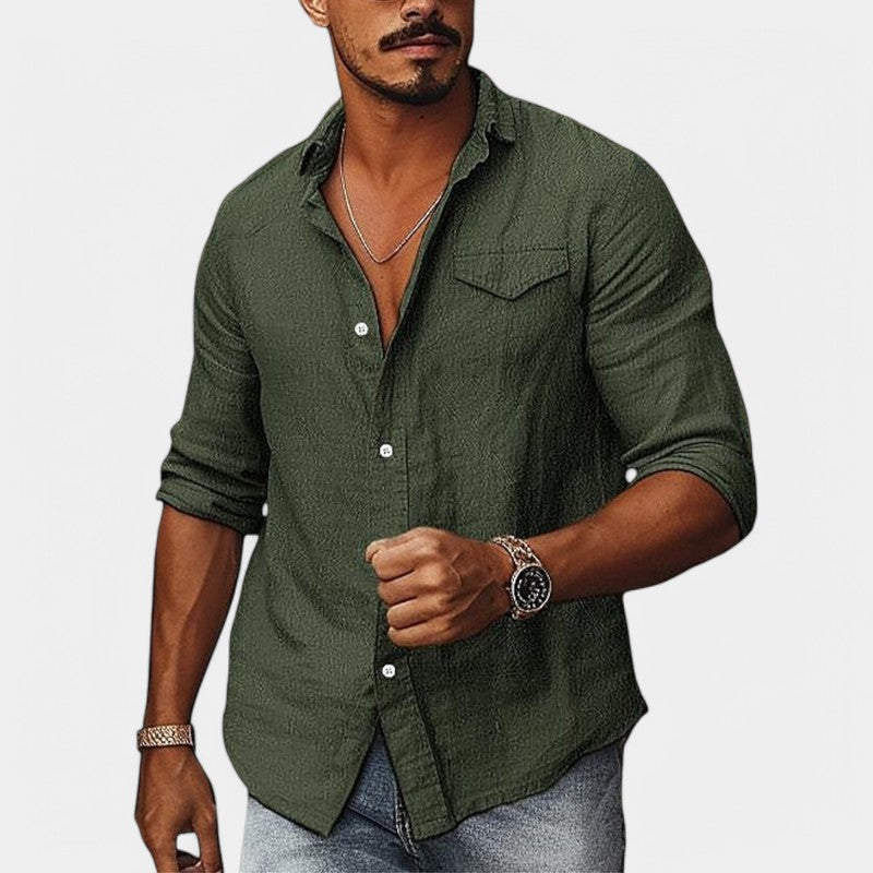 Herre Chemise i Coton-Lin med Lomme 3