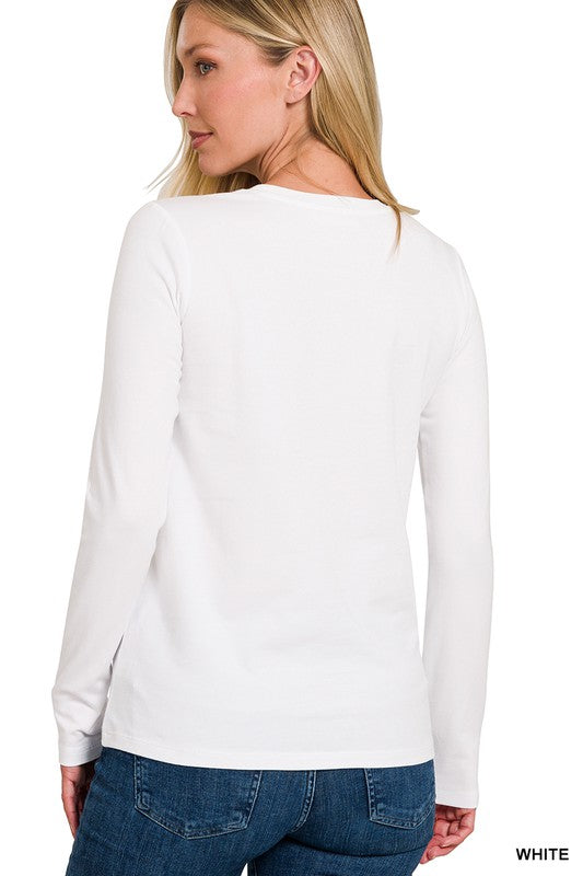 Herre Crew Neck Langærmet T-Shirt Hvid 1
