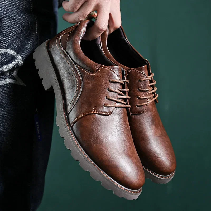 Herre Læder Sko Casual Britisk Stil med Holdbar Gummisål 0