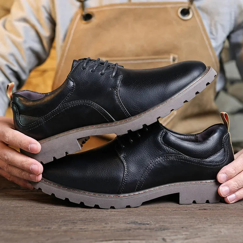 Herre Læder Sko Casual Britisk Stil med Holdbar Gummisål 1